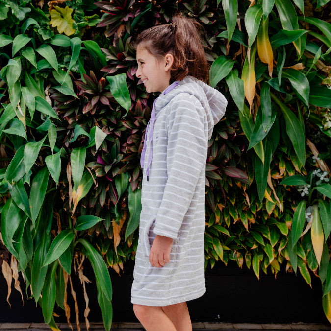 Swim Hoodie Grey with Purple Trim