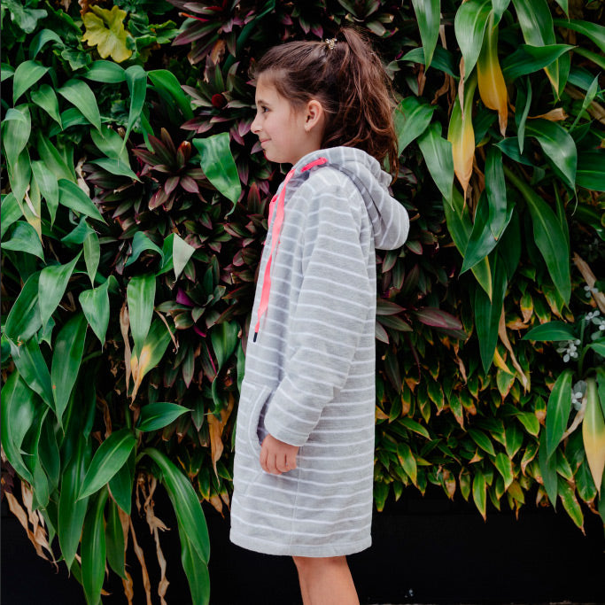 Swim Hoodie Grey with Pink Trim