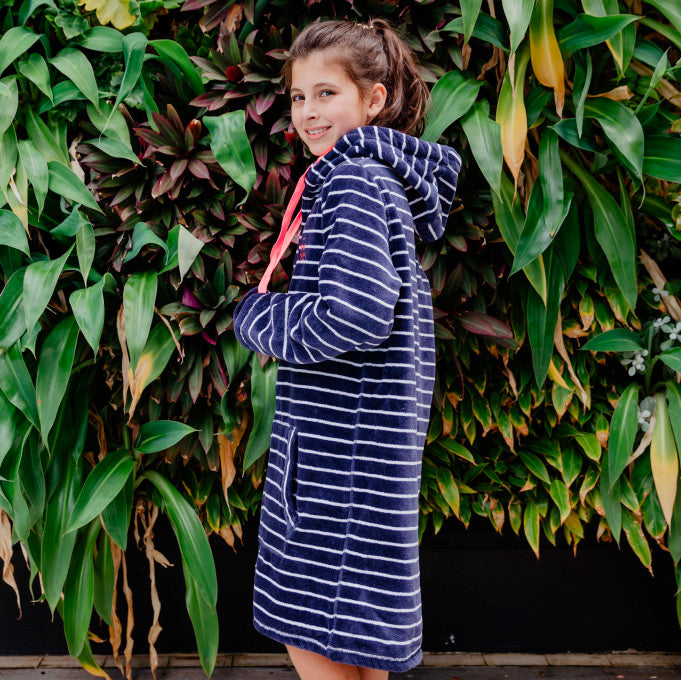 Swim Hoodie Navy with Pink Trims – Babies + Tots