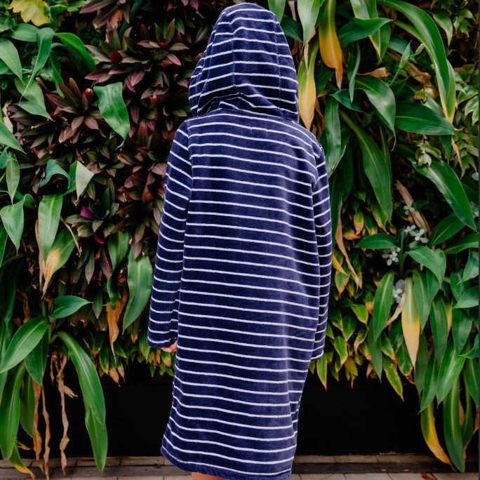 Swim Hoodie Navy with Pink Trim