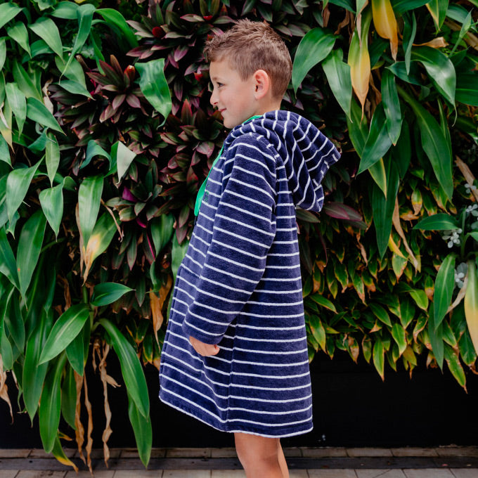 Swim Hoodie Navy with Green Trim