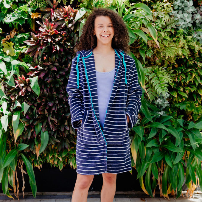 Navy Hooded Towels for Adults with Blue Trims - Swoodi