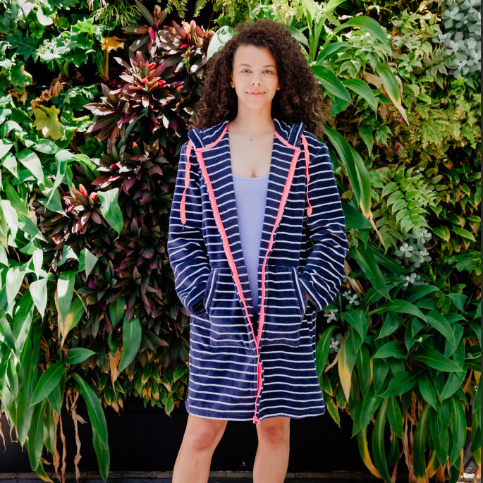 Swim Hoodie Navy with Pink Trim - Adult