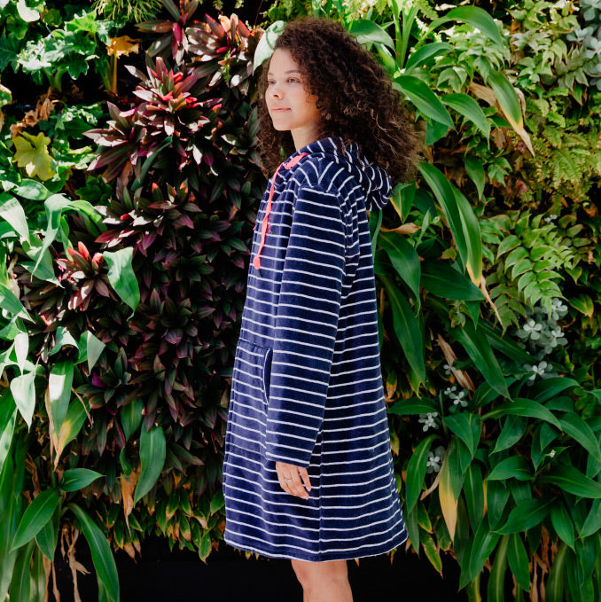 Swim Hoodie Navy with Pink Trim - Adult