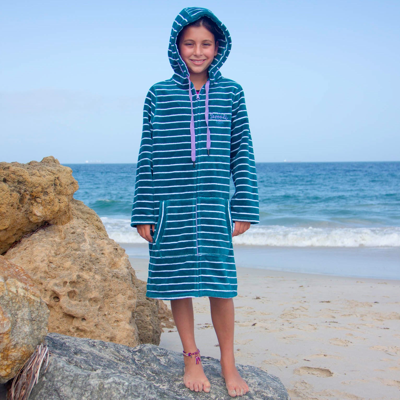 Swim Hoodie Turquoise Waters with Purple Trim
