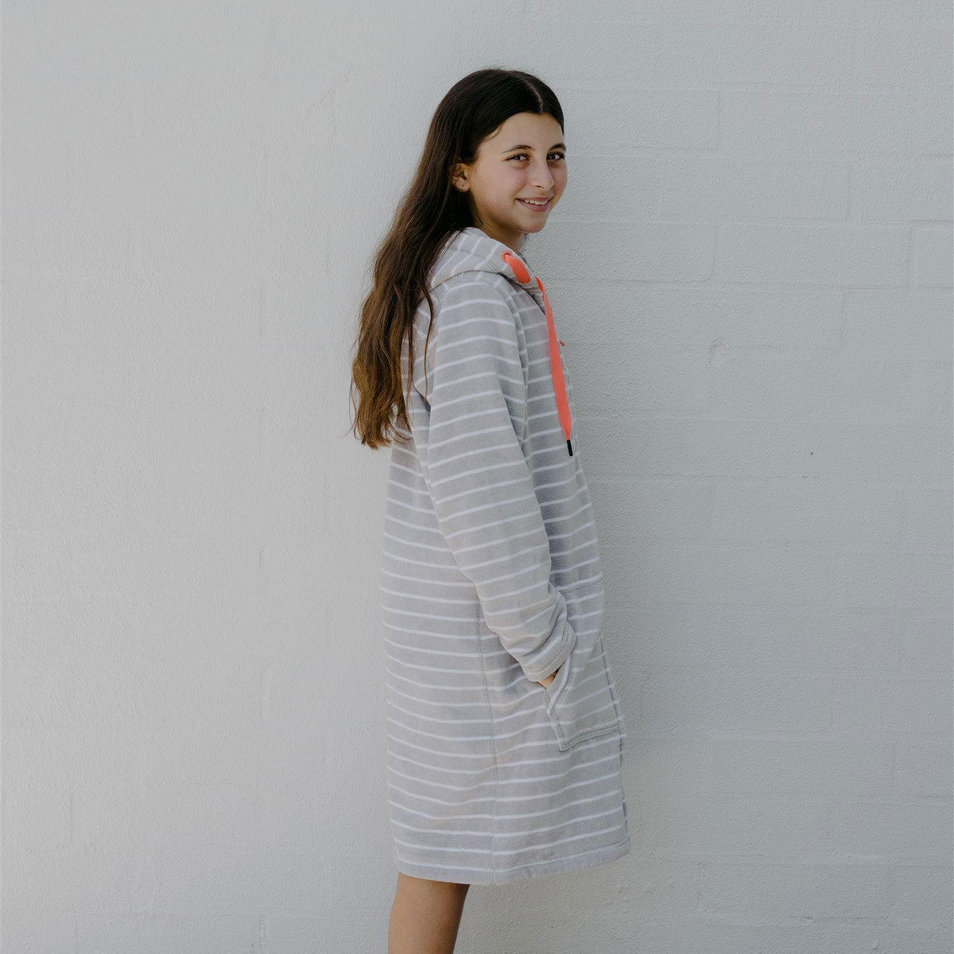 Swim Hoodie Grey with Coral Trim