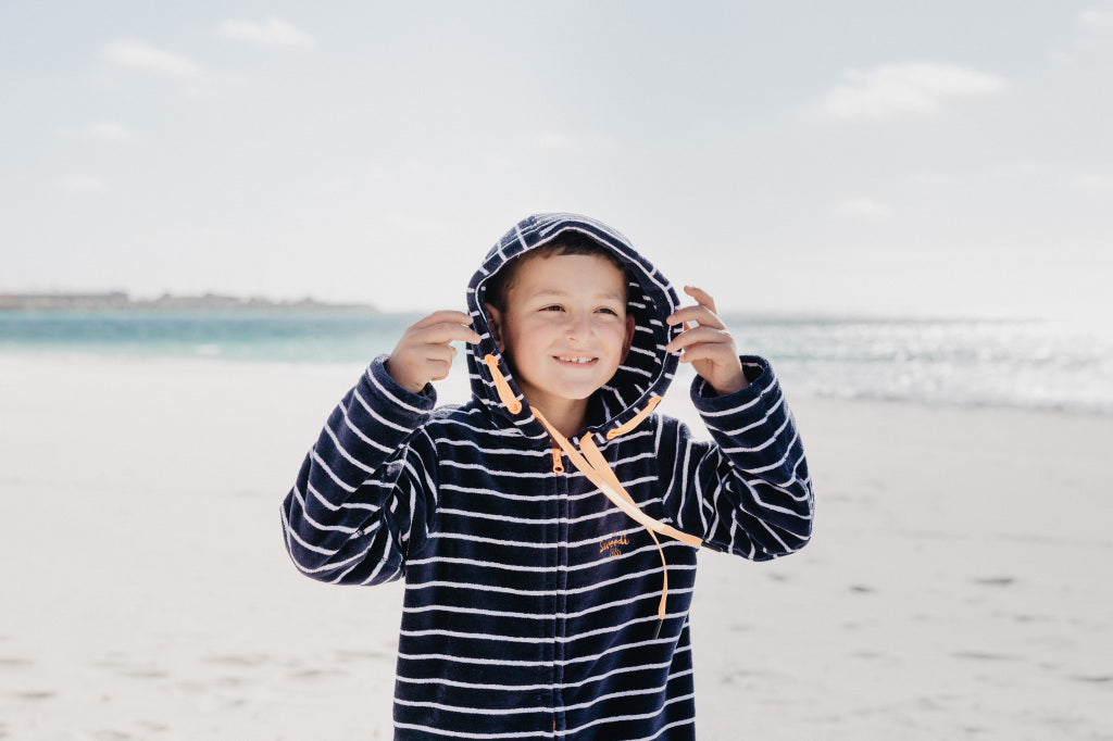 Swim Hoodie Navy with Orange Trim