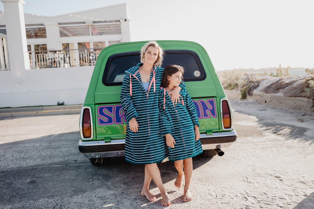 Swim Hoodie Turquoise Waters with Pink Trim