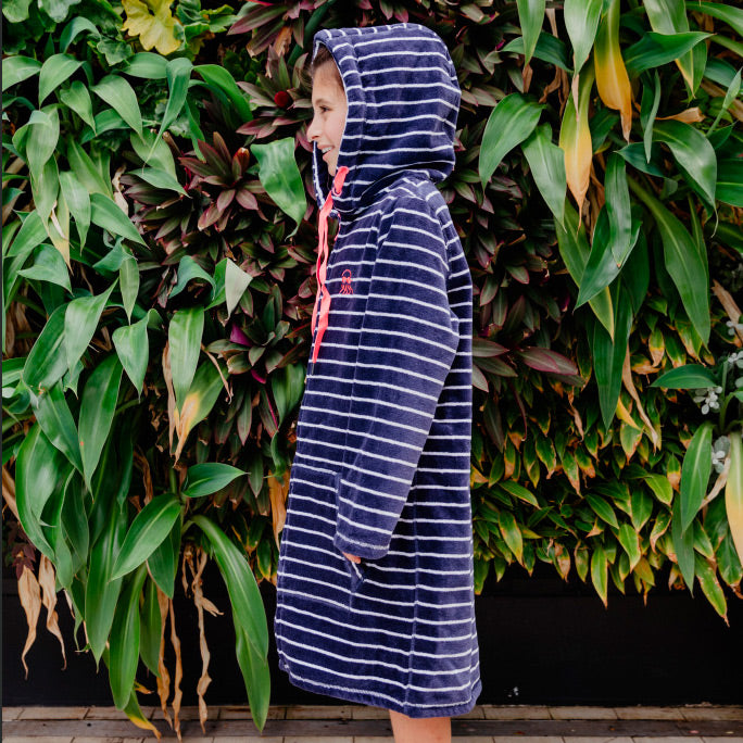Swim Hoodie Navy with Pink Trim