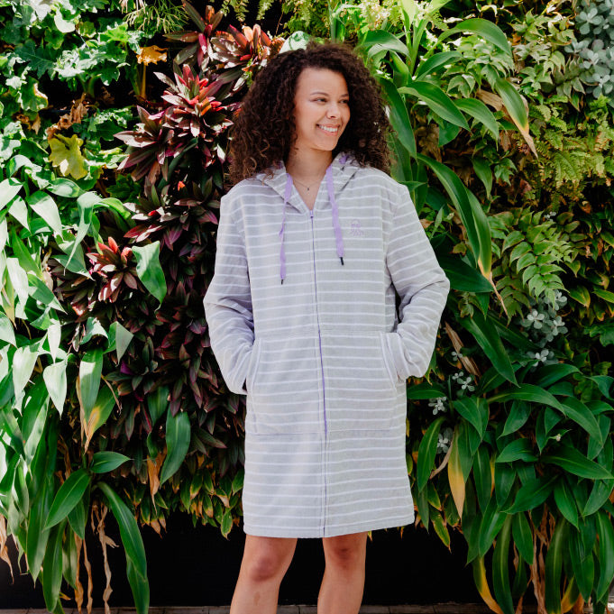 Swim Hoodie Grey with Purple Trim - Adult
