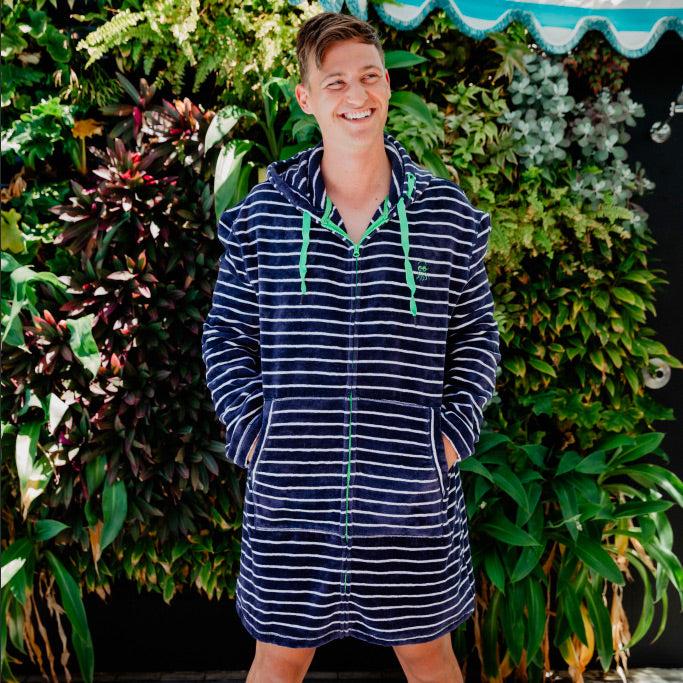 Swim Hoodie Navy with Green Trim - Adult
