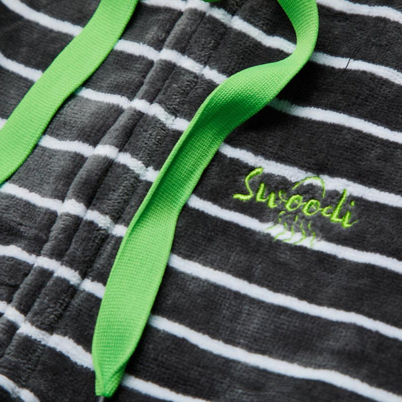 Close up of charcoal and green swimming robe