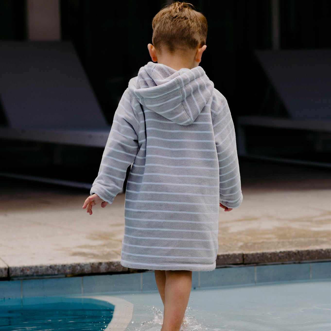 Grey Hooded Baby Towel with Lemon Trim from back - Swoodi