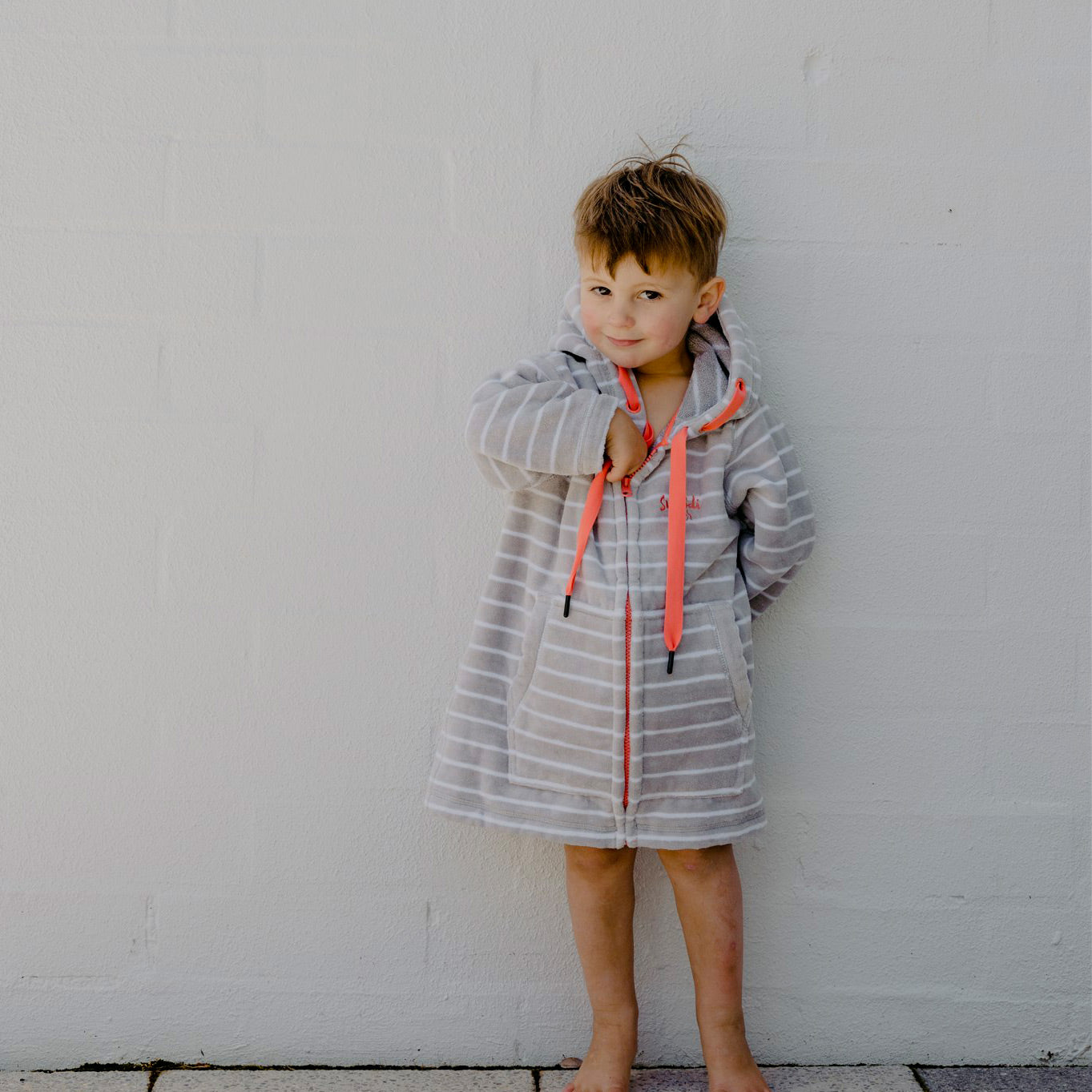 Swim Hoodie Grey with Coral Trim – Babies + Tots