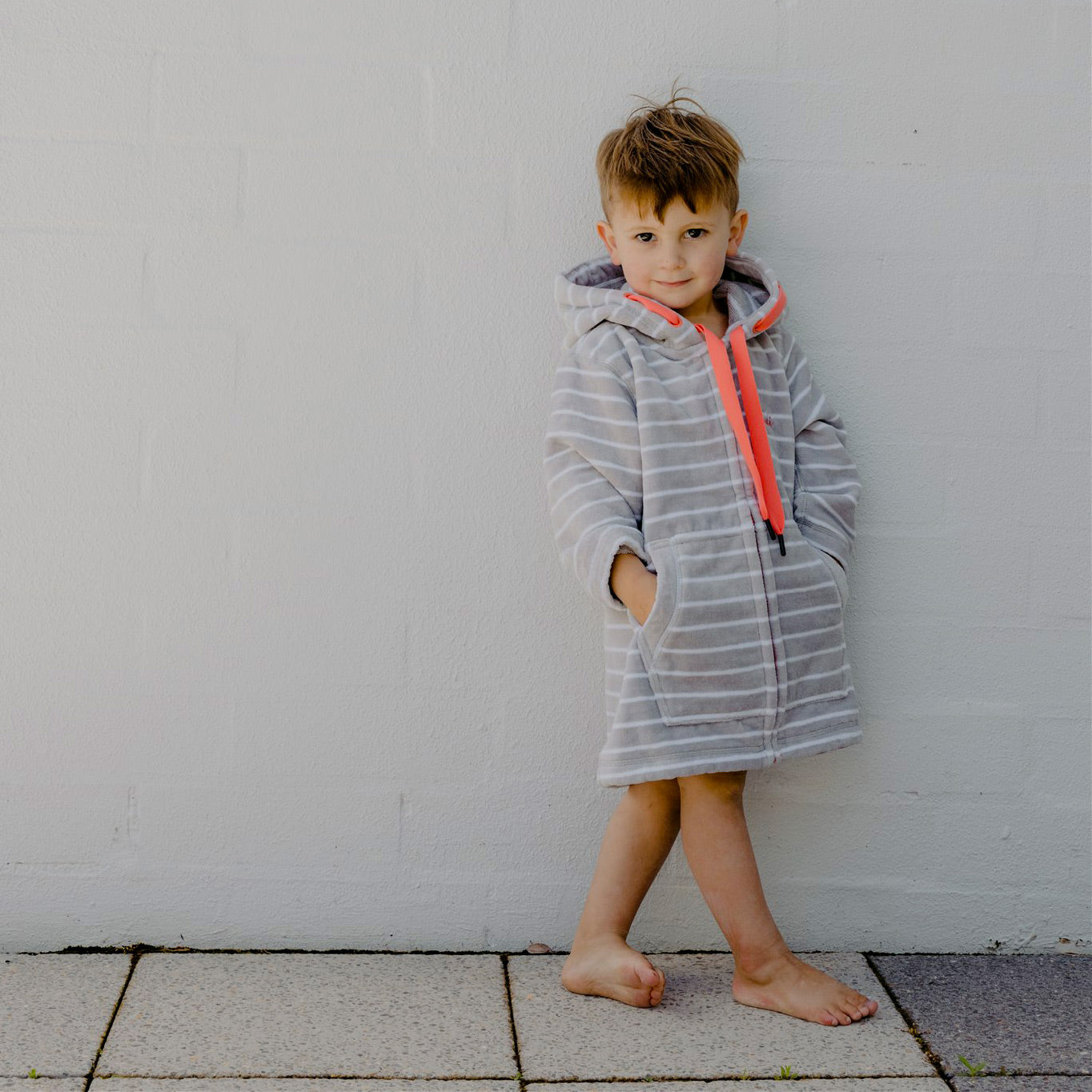 Swim Hoodie Grey with Coral Trim – Babies + Tots