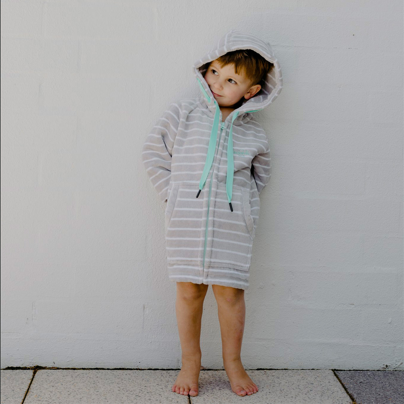 Swim Hoodie Grey with Mint Trim – Babies + Tots