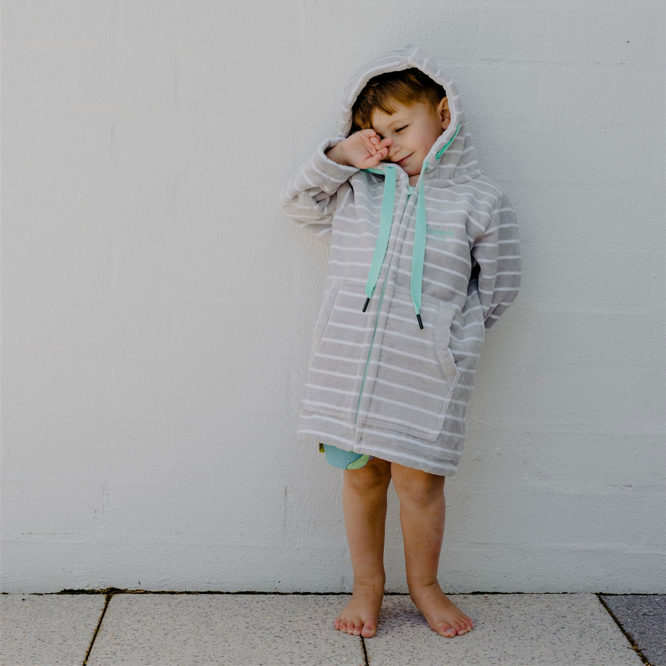 Swim Hoodie Grey with Mint Trim – Babies + Tots