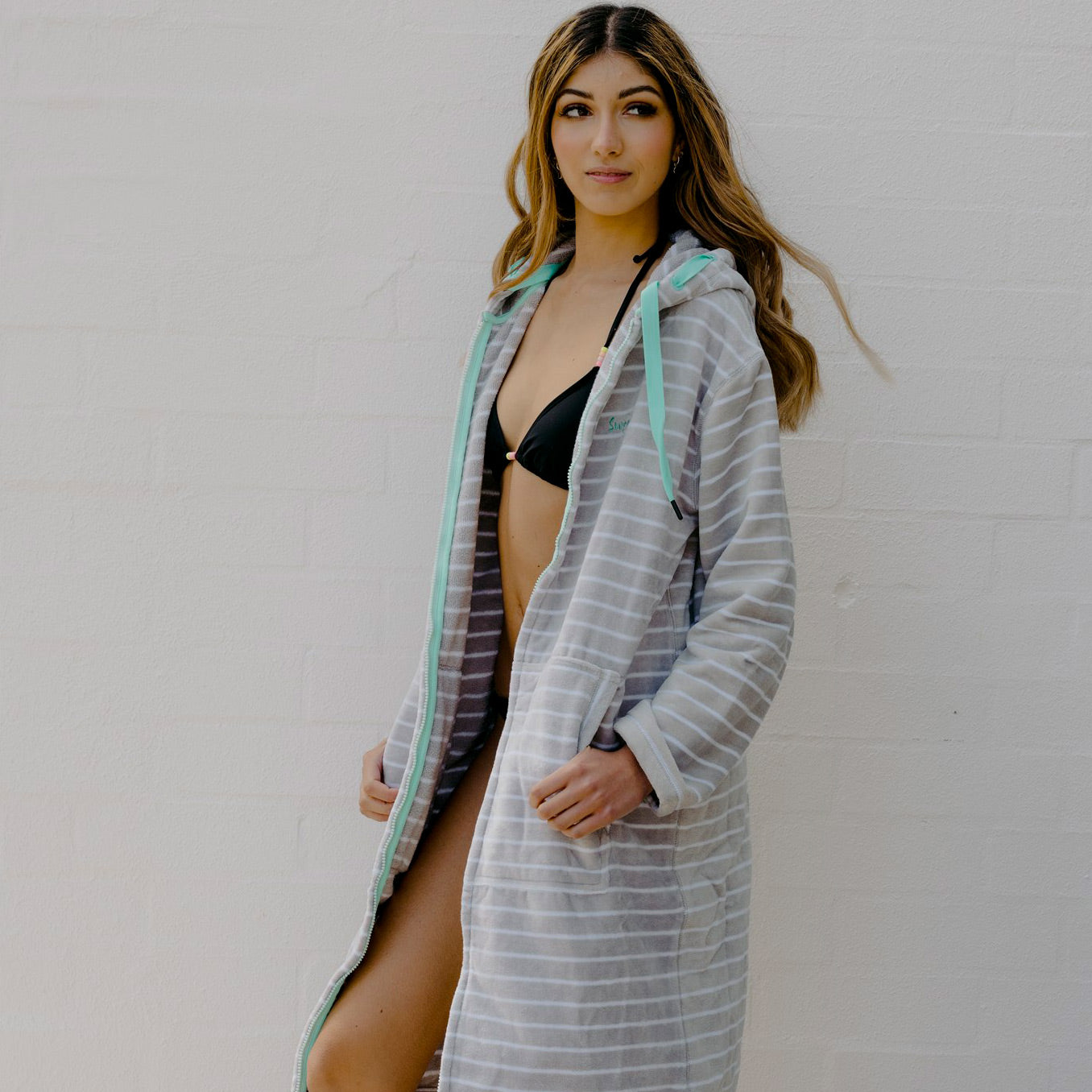 Swim Hoodie Grey with Mint Trim - Adult