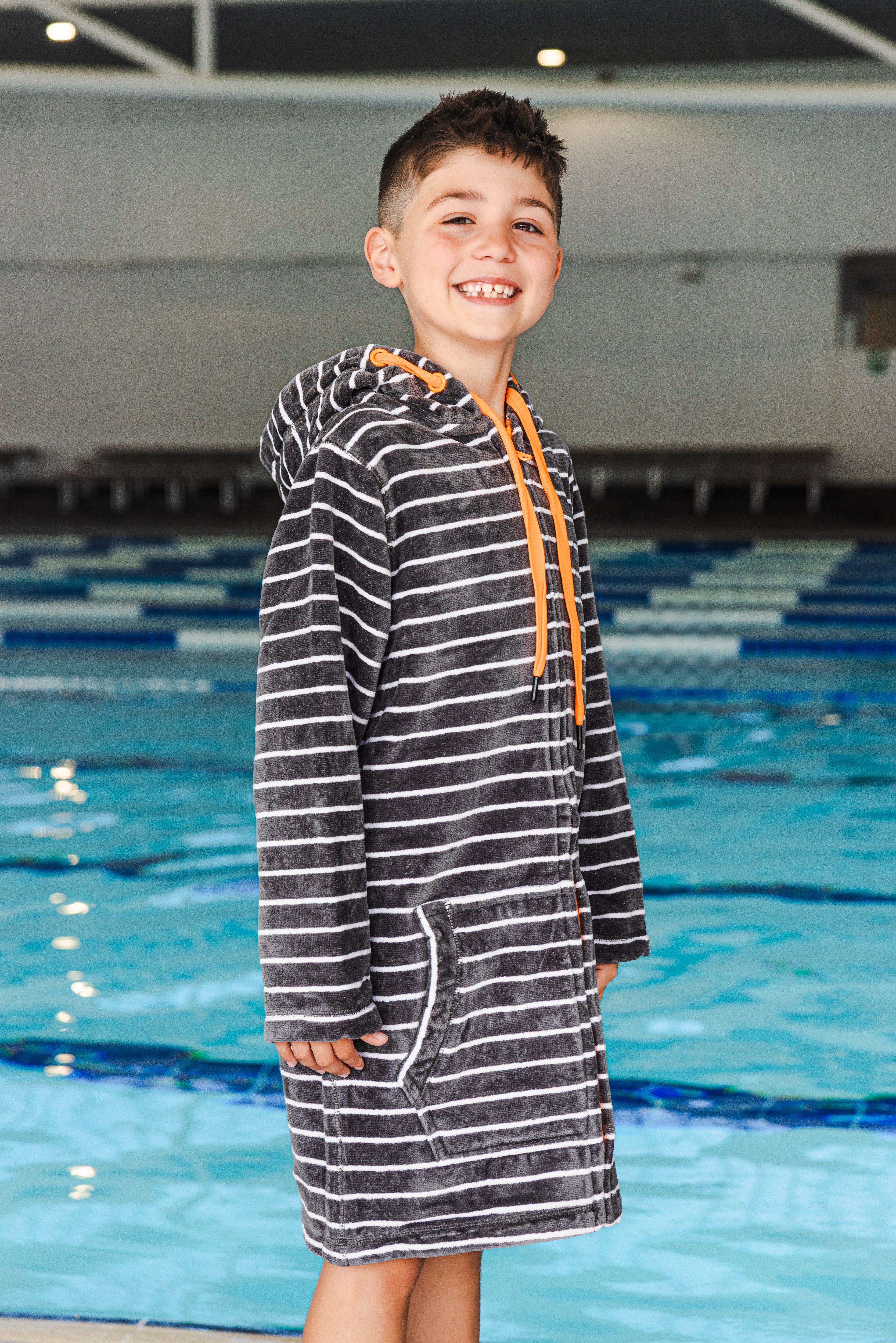 Swim Hoodie Charcoal with Orange Trim