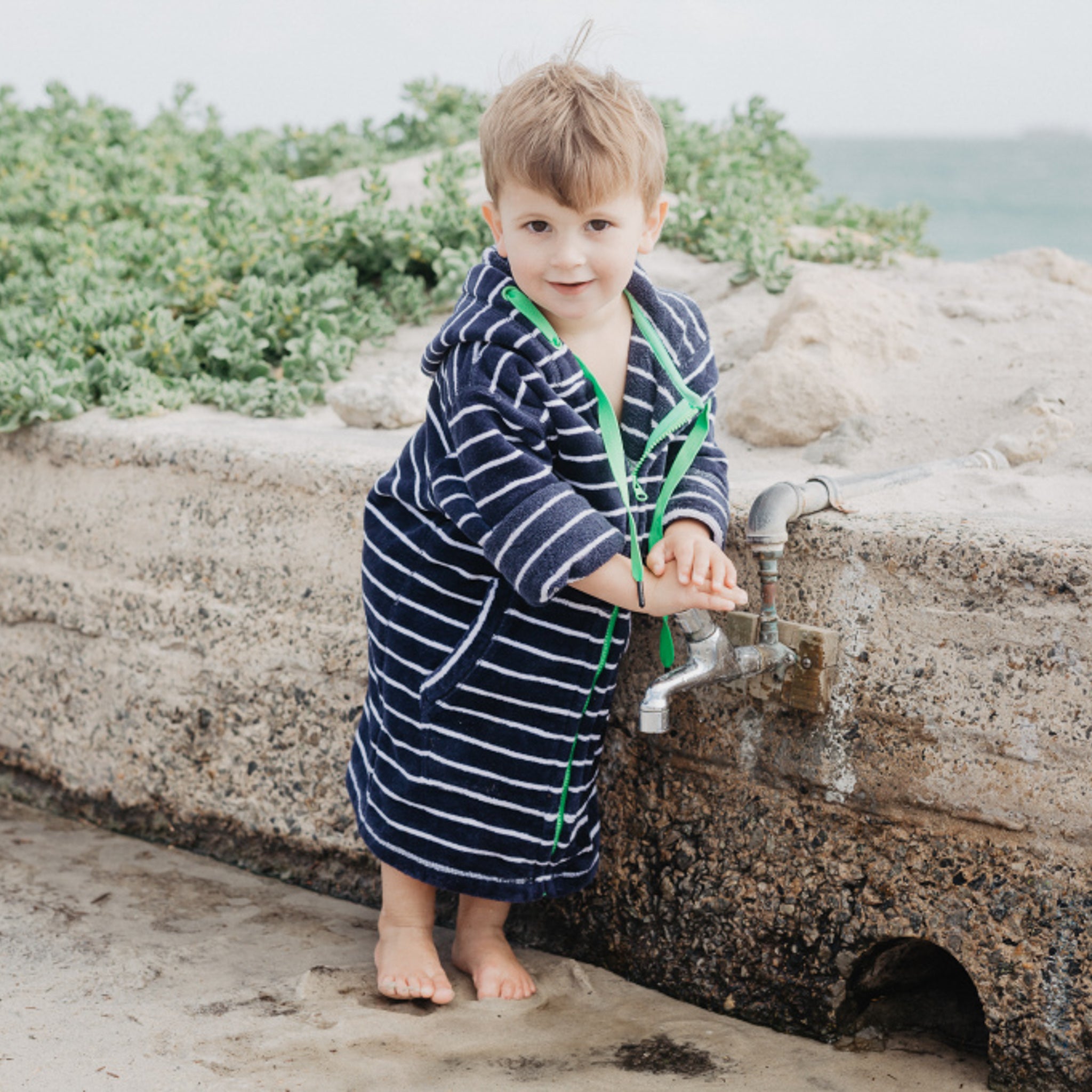 Swim Hoodie Navy with Green Trims – Babies + Tots