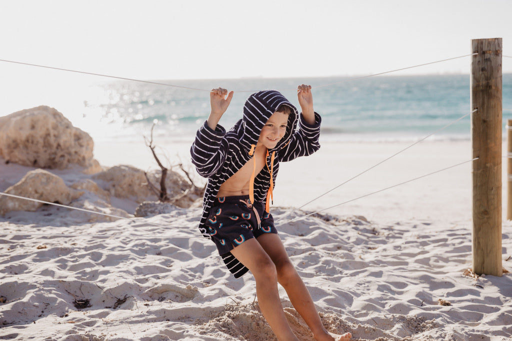Swim Hoodie Navy with Citrus Trim