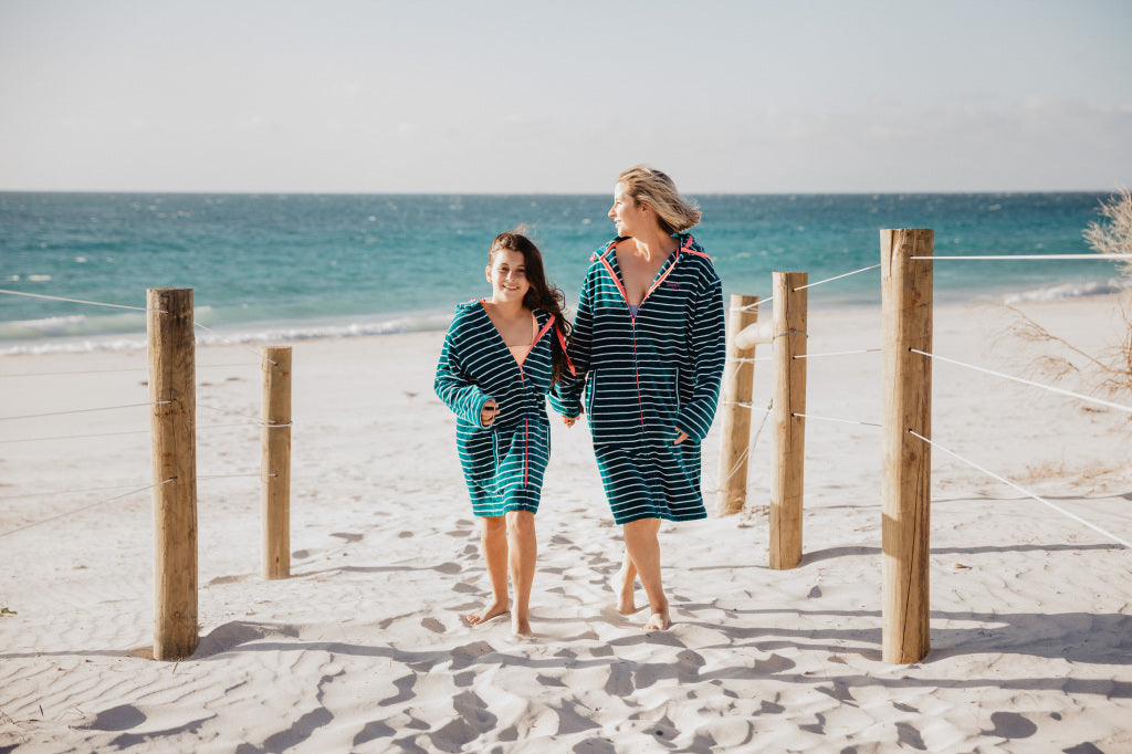Swim Hoodie Turquoise Waters with Pink Trim