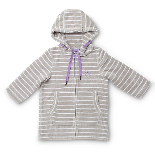 Flay lay of grey with purple adults swim hoody 