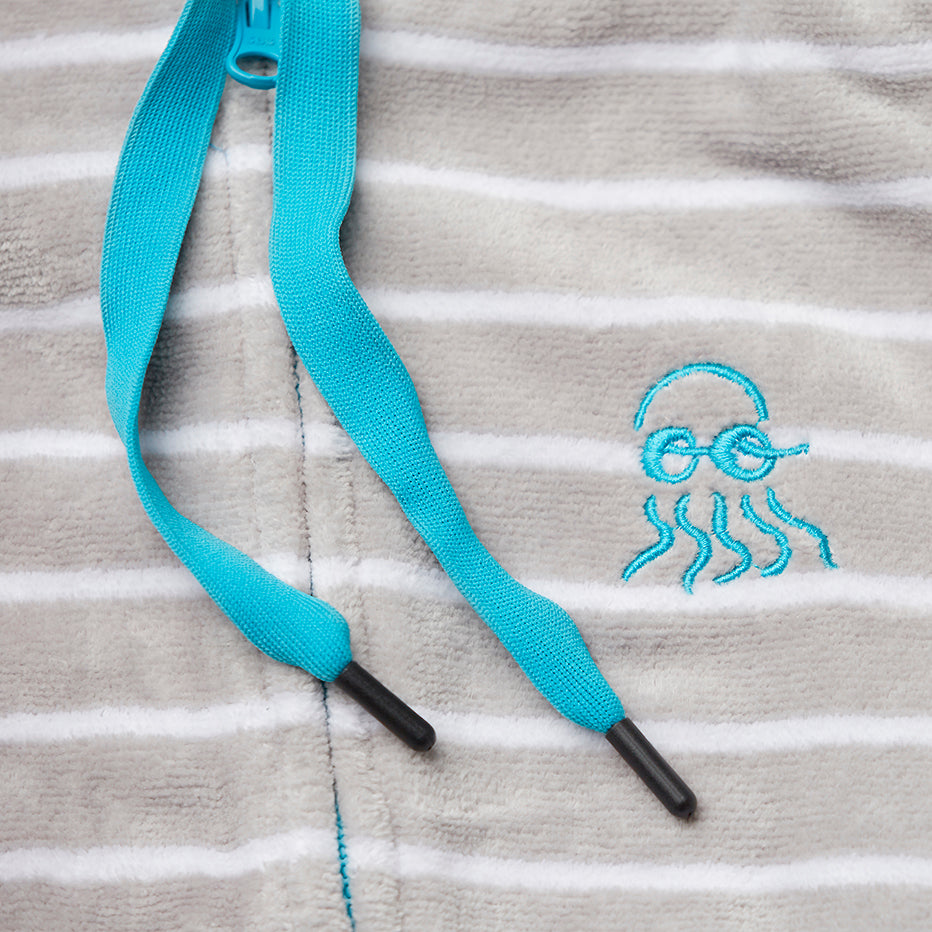 Close up of zip Swoodi swim hoodie grey